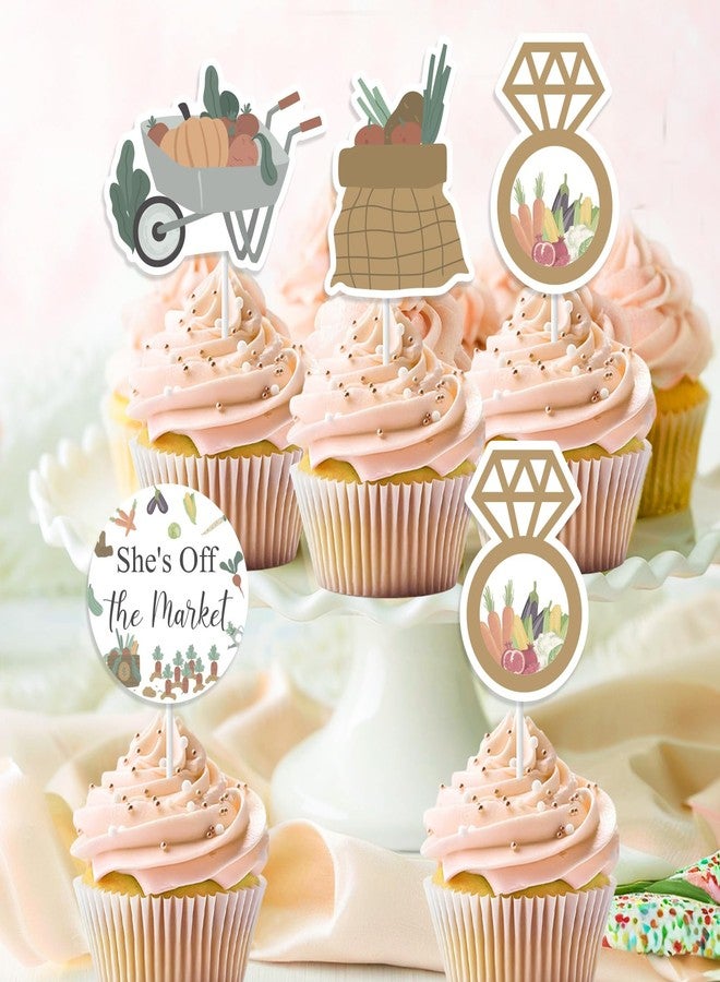 Blisstock 24pcs Farmers Market Bridal Shower Cupcake Topper, She's Off the Market Bridal Shower Decorations Farm Vegetables Fruit Cupcake Topper for Women Off the Market Bridal Showers Party Supplies - Image 3