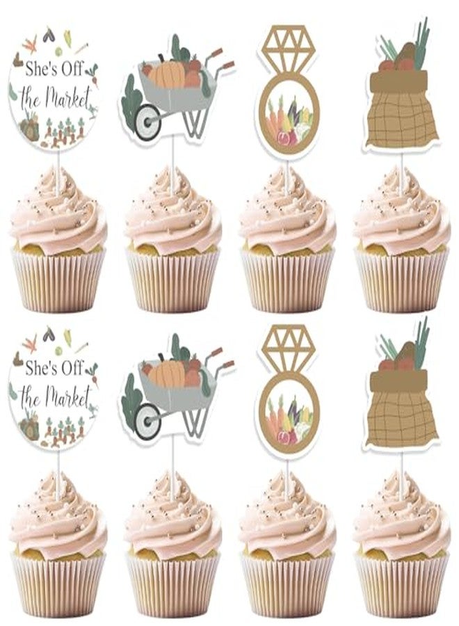 Blisstock 24pcs Farmers Market Bridal Shower Cupcake Topper, She's Off the Market Bridal Shower Decorations Farm Vegetables Fruit Cupcake Topper for Women Off the Market Bridal Showers Party Supplies - Image 1