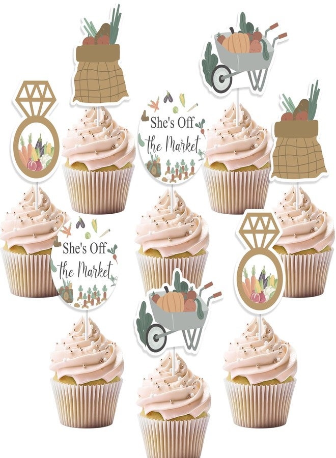 Blisstock 24pcs Farmers Market Bridal Shower Cupcake Topper, She's Off the Market Bridal Shower Decorations Farm Vegetables Fruit Cupcake Topper for Women Off the Market Bridal Showers Party Supplies - Image 5