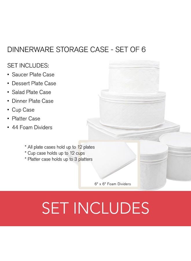 LAMINET 6 Piece Quilted Dinnerware Storage Starter Set - Includes 4 Plate Cases, 1 Cup Case & Platter Case - White - Image 3