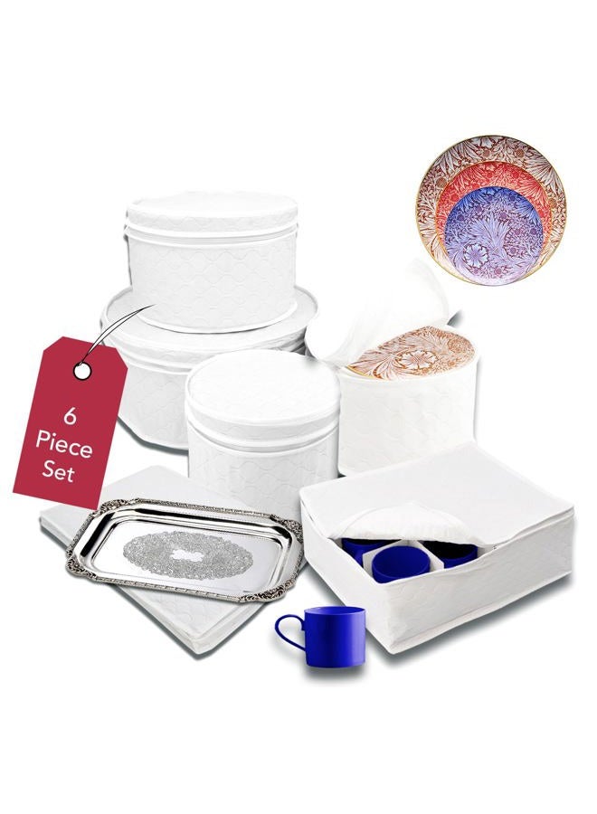 LAMINET 6 Piece Quilted Dinnerware Storage Starter Set - Includes 4 Plate Cases, 1 Cup Case & Platter Case - White - Image 2