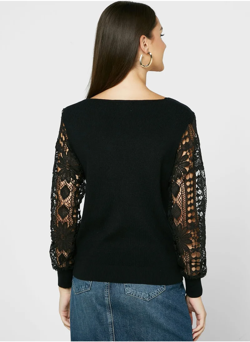 ELLA Lace Sleeve Detail Sweater