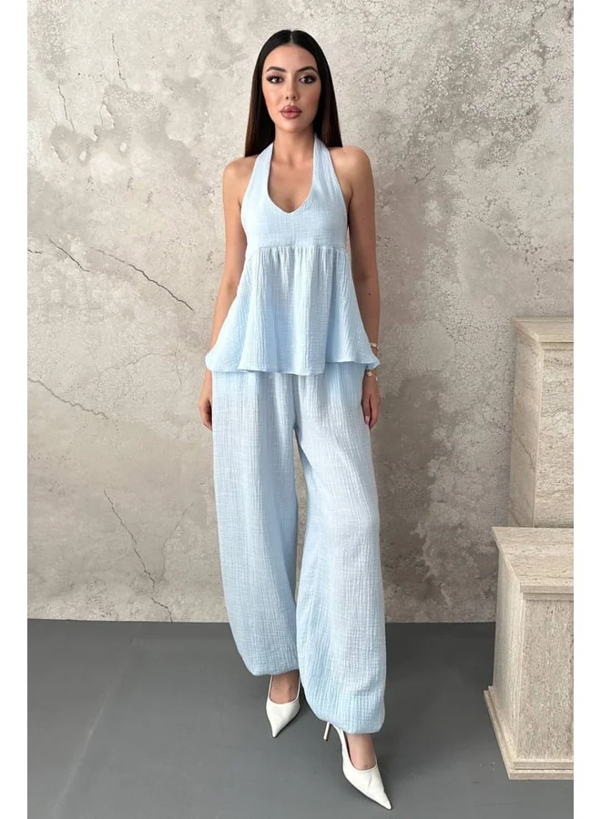END BLACK Blue Flame Waist-Tied Two-Piece Set L Blue.