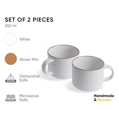 Shay Ceramic Coffee Mugs, Set of 2, White Japandi, 350ml | Coffee Cup | Matte Finish | Premium Porcelain Coffee Cup (Japandi Mug - White - Set of 2) - Image 2