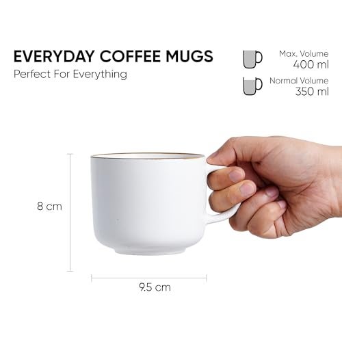 Shay Ceramic Coffee Mugs, Set of 2, White Japandi, 350ml | Coffee Cup | Matte Finish | Premium Porcelain Coffee Cup (Japandi Mug - White - Set of 2) - Image 4