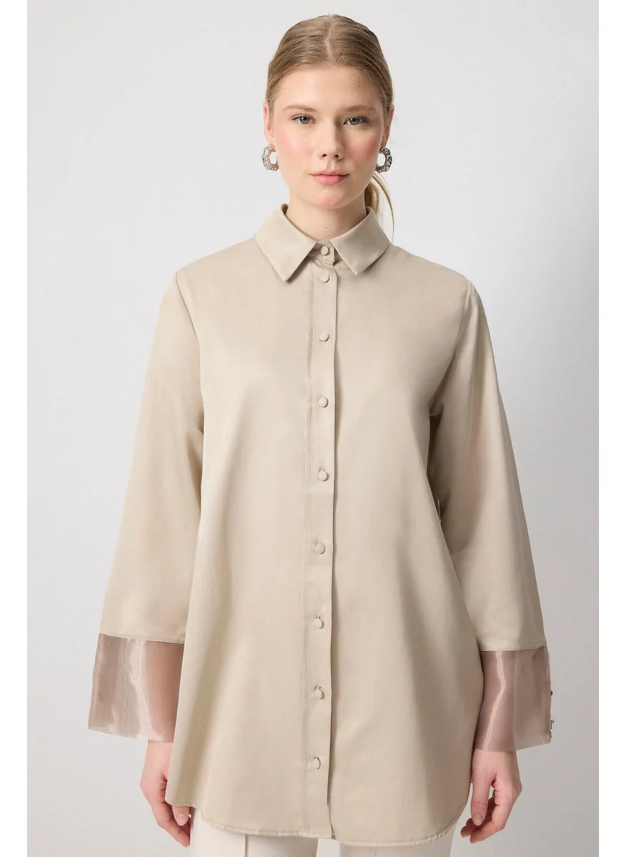 تاتشي Organza Cuffed Shirt