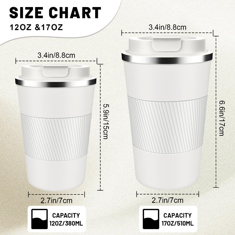 DUBUXW Insulated Coffee Tumblers with Flip Lid 12oz / 17oz, Stainless Steel Travel Coffee Mug Leak Proof, Vacuum Insulated Coffee Mug Reusable Cup, Keeps Cold and Hot for Coffee Tea - Image 2