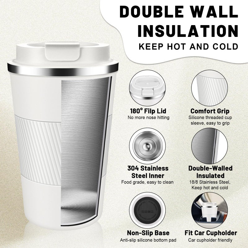 DUBUXW Insulated Coffee Tumblers with Flip Lid 12oz / 17oz, Stainless Steel Travel Coffee Mug Leak Proof, Vacuum Insulated Coffee Mug Reusable Cup, Keeps Cold and Hot for Coffee Tea - Image 4