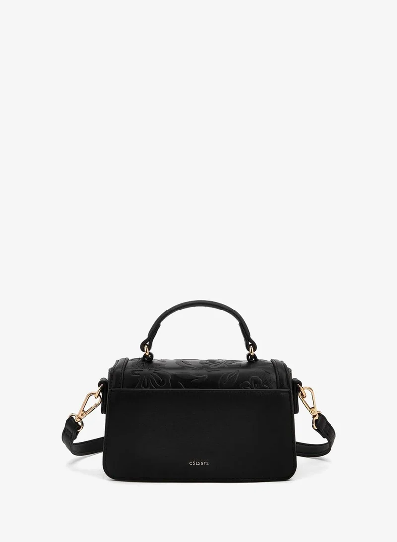 Celeste BLACK Floral Debossed Satchel Bag with Grab Handle for Women | Best Price UAE
