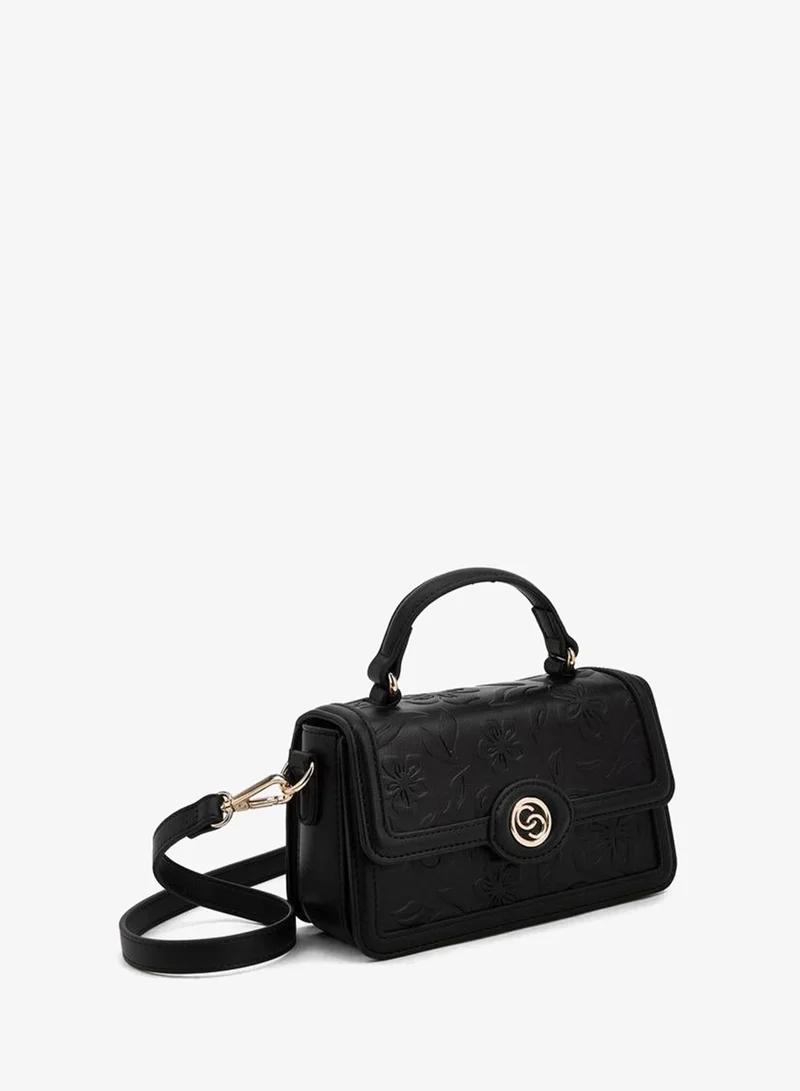 Celeste BLACK Floral Debossed Satchel Bag with Grab Handle for Women | Best Price UAE