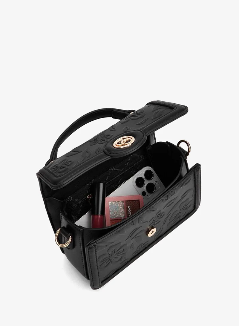 Celeste BLACK Floral Debossed Satchel Bag with Grab Handle for Women | Best Price UAE
