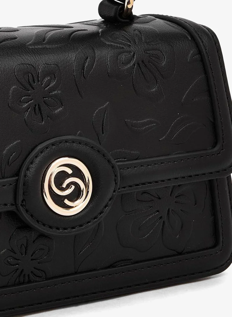 Celeste BLACK Floral Debossed Satchel Bag with Grab Handle for Women | Best Price UAE