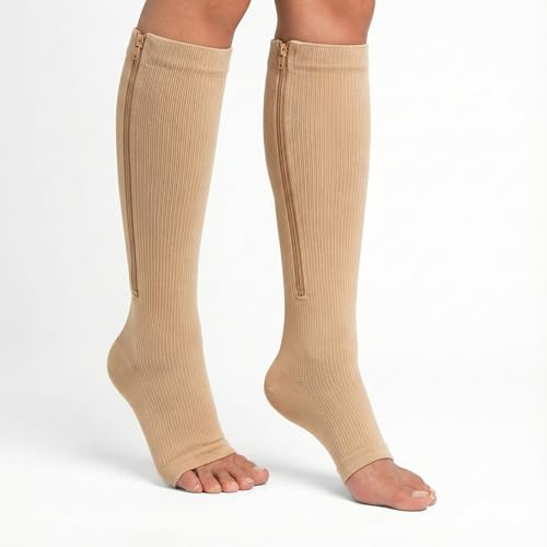 Cetaplast Copper Magnetic Zipper Compression Socks for Men & Women – Open-Toe Knee-High Graduated Support for Edema, DVT, Varicose Veins, Swelling, Pain Relief & Travel Skin - L/XL - Image 2