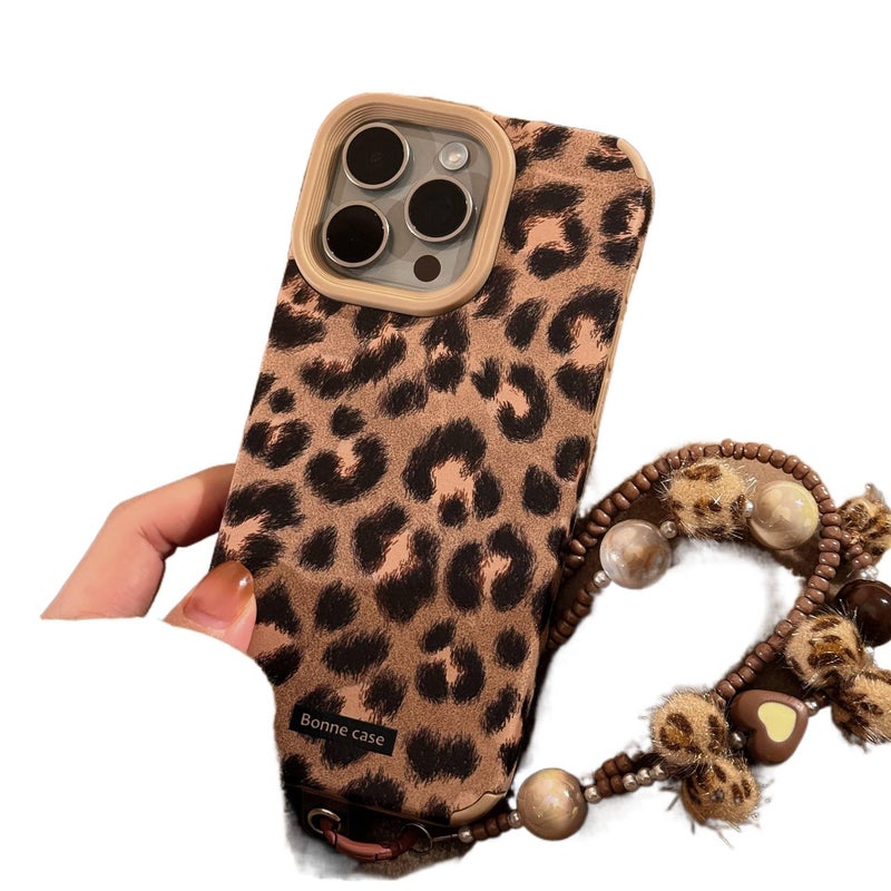 Protective Case | Khaki Leather Texture | Leopard Pattern | Faux Suede Texture | Shockproof Cover for iPhone 16 / 16 Plus / 16 Pro / 16 Pro Max - Image 3