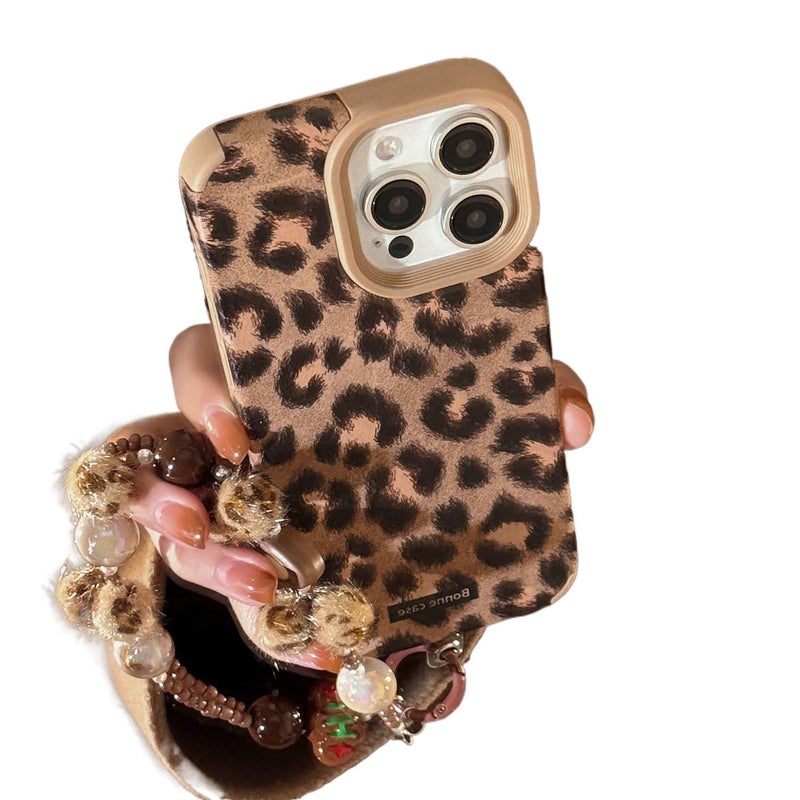 Protective Case | Khaki Leather Texture | Leopard Pattern | Faux Suede Texture | Shockproof Cover for iPhone 16 / 16 Plus / 16 Pro / 16 Pro Max - Image 1