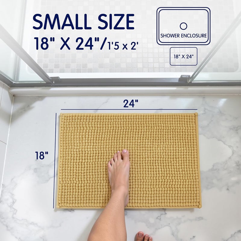 subrtex Bathroom Rugs Chenille Bath Rug, Soft Short Plush Bath Mat, Water Absorbent Shower Mat, Quick Dry Machine Washable(Yellow, 18" x 24") - Image 3