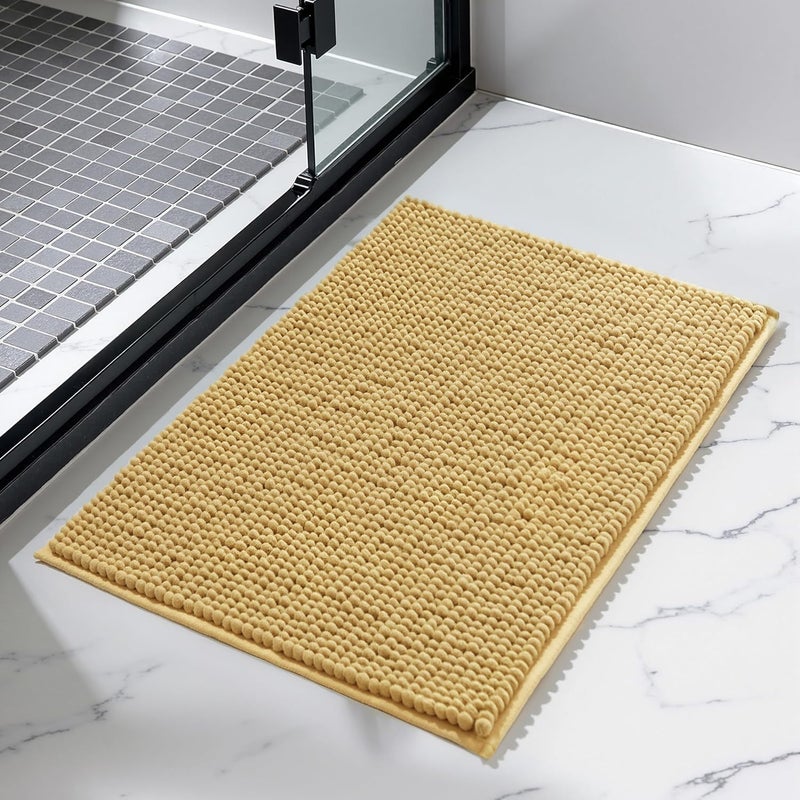 subrtex Bathroom Rugs Chenille Bath Rug, Soft Short Plush Bath Mat, Water Absorbent Shower Mat, Quick Dry Machine Washable(Yellow, 18" x 24") - Image 2