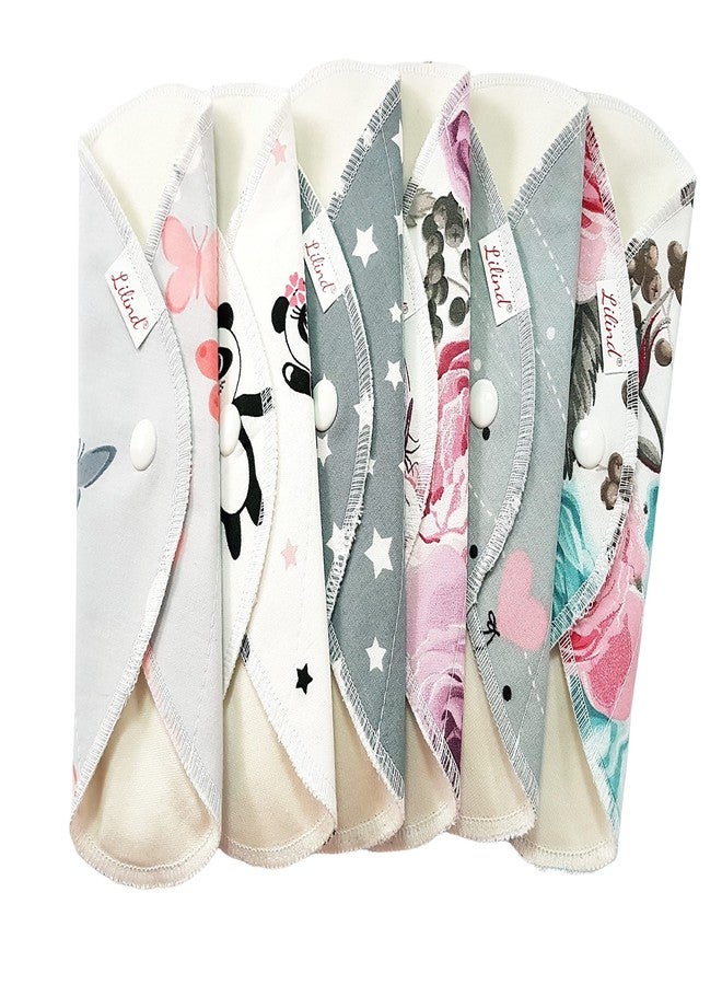 Lilind® 6 Pack Everyday Pantyliners, Organic Cloth Pads, Reusable Menstrual Sanitary Napkins, 100% Cotton, Random Flowers - Image 1