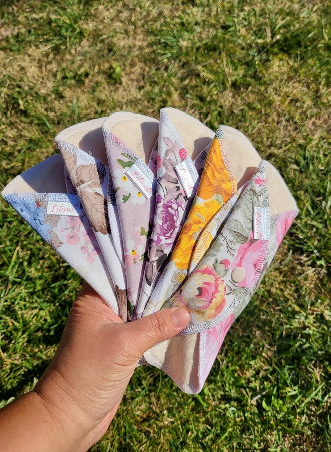 Lilind® 6 Pack Everyday Pantyliners, Organic Cloth Pads, Reusable Menstrual Sanitary Napkins, 100% Cotton, Random Flowers - Image 2