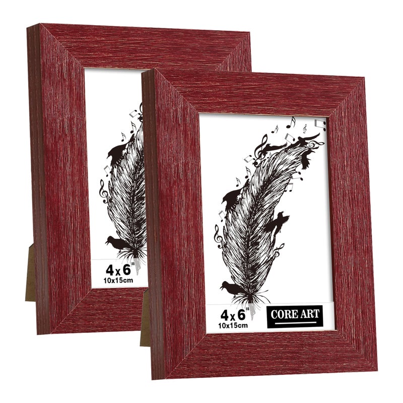 CORE ART 4x6 Picture Frame  Handmade Wood Rustic Red Photo Frame Set of 2  High Definition Semi-tempered Glass Wall or Tabletop Display - Image 1