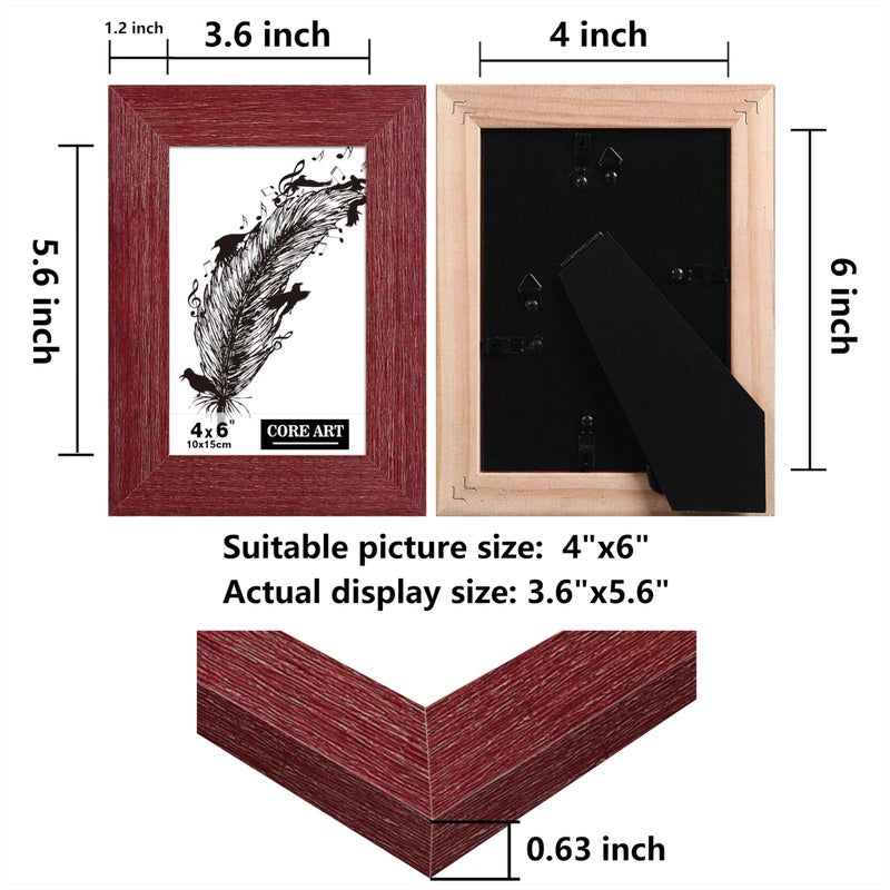 CORE ART 4x6 Picture Frame  Handmade Wood Rustic Red Photo Frame Set of 2  High Definition Semi-tempered Glass Wall or Tabletop Display - Image 2