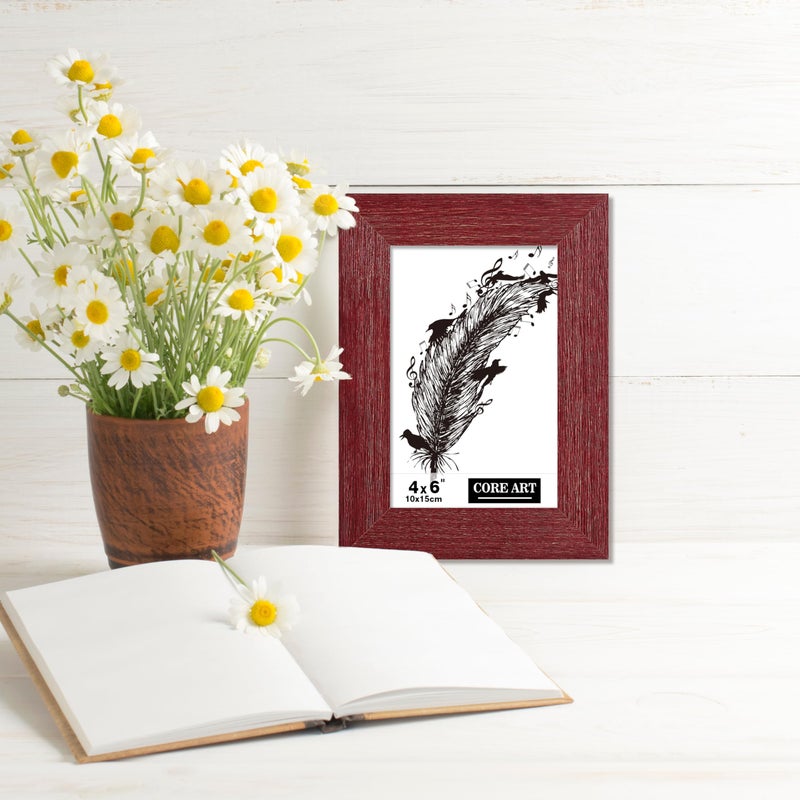 CORE ART 4x6 Picture Frame  Handmade Wood Rustic Red Photo Frame Set of 2  High Definition Semi-tempered Glass Wall or Tabletop Display - Image 4