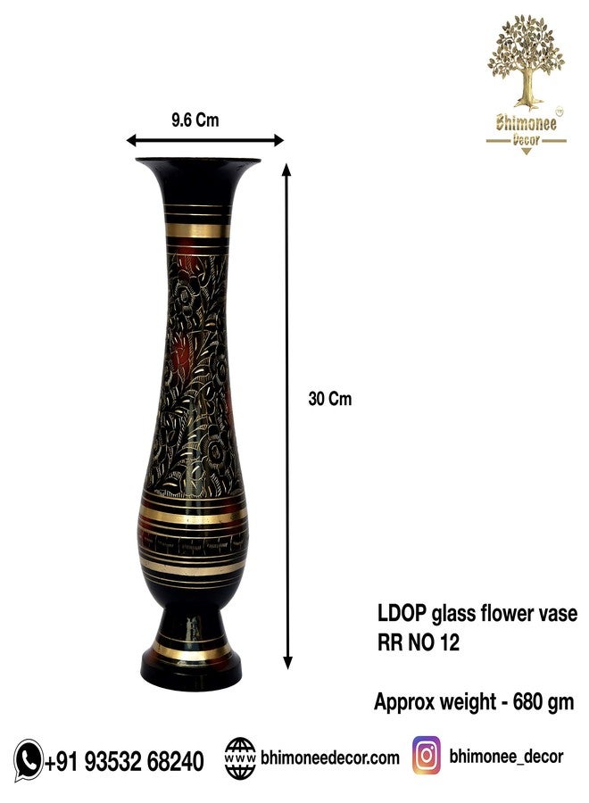 Bhimonee Decor Pure Brass Double Colour Bidri Work Flower Vase 12" - Image 2