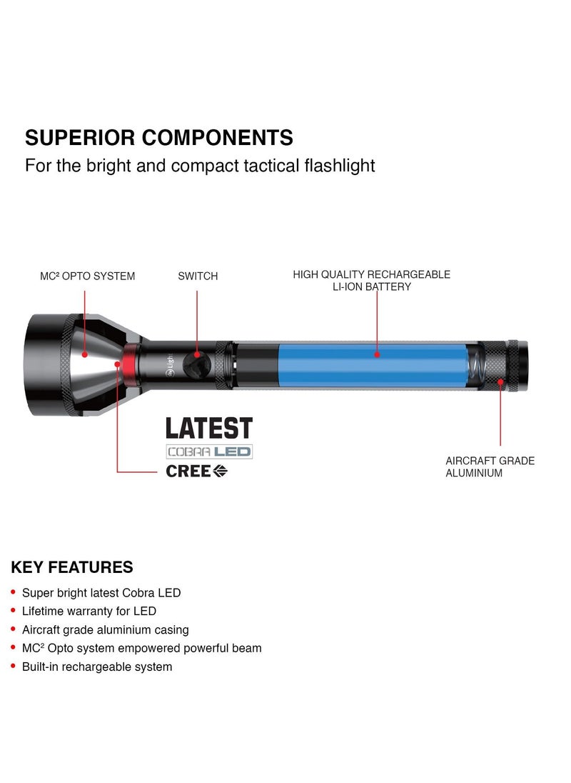 Super Bright Latest Cobra LED Rechargeable Flashlight Torch Ideal For Outdoor Activities Hiking And Camping USB Charging Function 4 Hours Run Time Coverage 3000 Meters