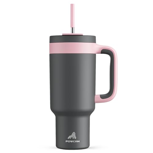 POWCAN 40 oz Tumbler with Handle 2in1 Straw and Sip Lid Leakproof Dishwasher Safe Insulated Stainless Steel Travel Coffee Mug Keeps Cold for 34 Hours Fits in Car Cup Holder Rebellion