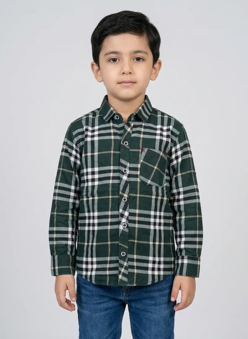 babyqlo Boys Green Checkered Long Sleeve Shirt