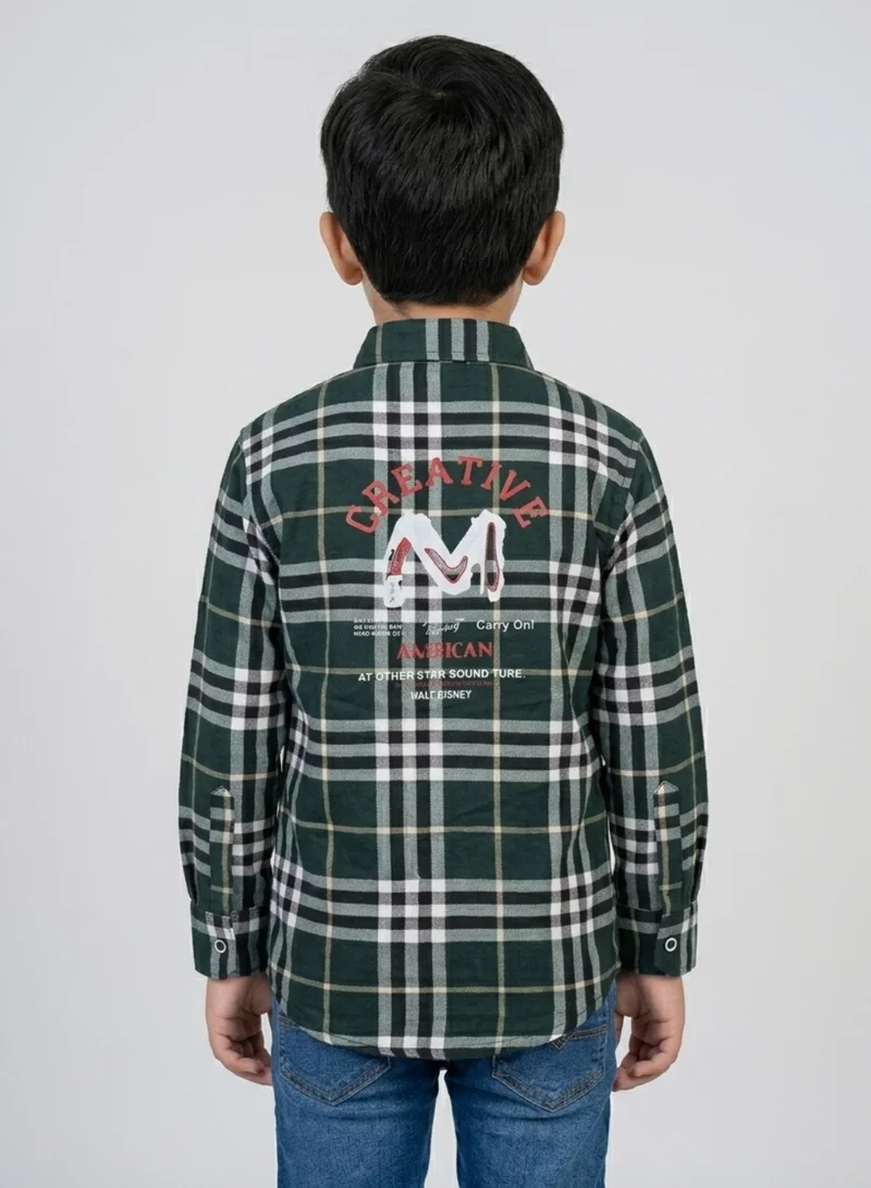 babyqlo Boys Green Checkered Long Sleeve Shirt