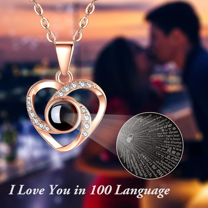 AZKAQA AZKAQA Preserved Flower Rose with Love You Necklace in 100 Languages Gift for Her Enchanted Real Rose Flower Valentines Mothers Day Anniversary Wedding Romantic Gift for Girlfriend Wife Mom  - Image 4