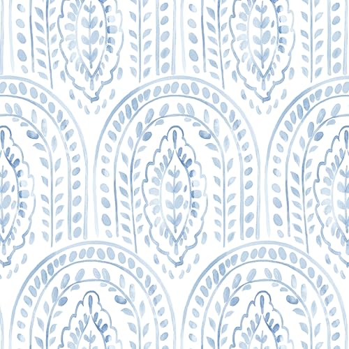 Micpolo Peel and Stick Wallpaper Modern Wall Paper Boho Contact Paper Removable Peel and Stick Blue and White SelfAdhesive Wallpaper for Bathroom Bedroom Kitchen Wall Decor 173 x 197 - Image 1