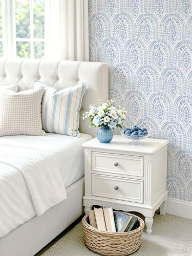 Micpolo Peel and Stick Wallpaper Modern Wall Paper Boho Contact Paper Removable Peel and Stick Blue and White SelfAdhesive Wallpaper for Bathroom Bedroom Kitchen Wall Decor 173 x 197 - Image 3