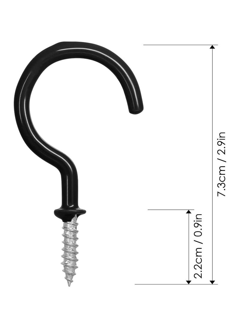 VIUAUAX Vinyl Coated Screw-in Hanger Cup Ceiling Hooks for Indoor and Outdoor Use (Black, 2.9in)- Pack of 25Question Mark Light Hooks Black White Dipped Plastic Cup Hooks.Ceiling Hooks Planter Cups Screw-In. - Image 4