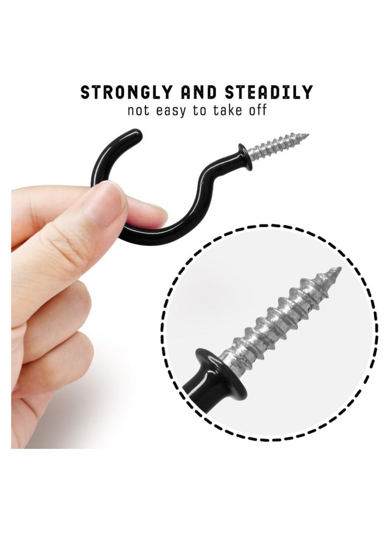 VIUAUAX Vinyl Coated Screw-in Hanger Cup Ceiling Hooks for Indoor and Outdoor Use (Black, 2.9in)- Pack of 25Question Mark Light Hooks Black White Dipped Plastic Cup Hooks.Ceiling Hooks Planter Cups Screw-In. - Image 5