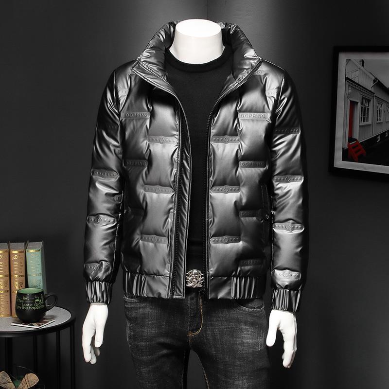 Winter Coat Thickened Down Cotton-padded Jacket Mens Fashionable Vertical Collar Bright Face Down Jacket Coat Warm Short Jacket Coat Grey Y119-high quality 