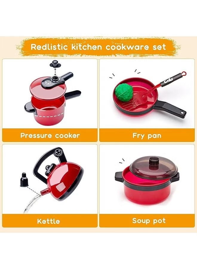 73Pcs Play Kitchen Accessories, Play Food Sets for Kids Kitchen Playset with Pots and Pans Set, Daily Food Fruit Veges, Cooking Utensils, Preschool Learning Education Toys for Toddlers, Gifts for Girls - Image 4