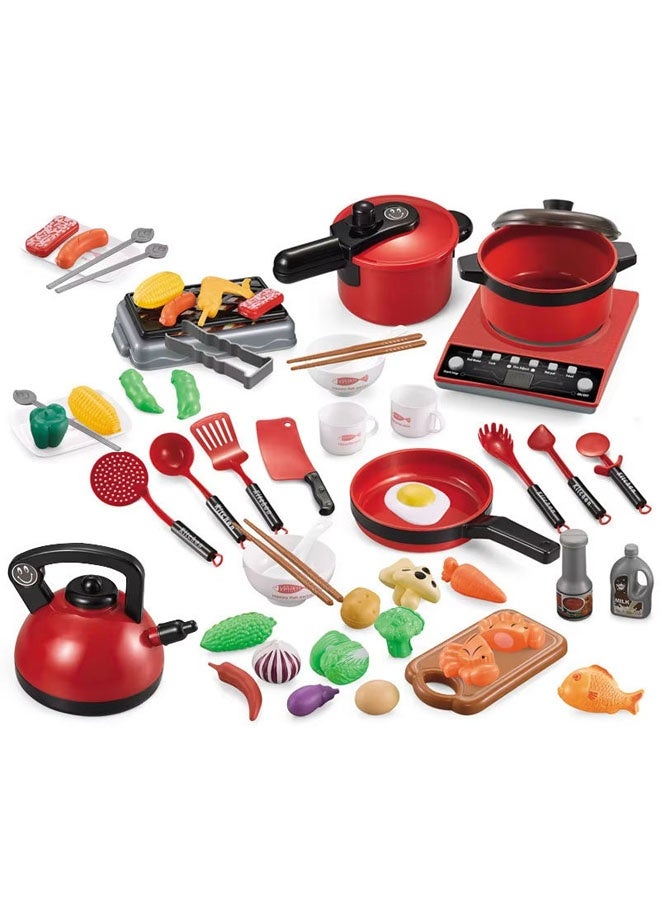 73Pcs Play Kitchen Accessories, Play Food Sets for Kids Kitchen Playset with Pots and Pans Set, Daily Food Fruit Veges, Cooking Utensils, Preschool Learning Education Toys for Toddlers, Gifts for Girls - Image 3