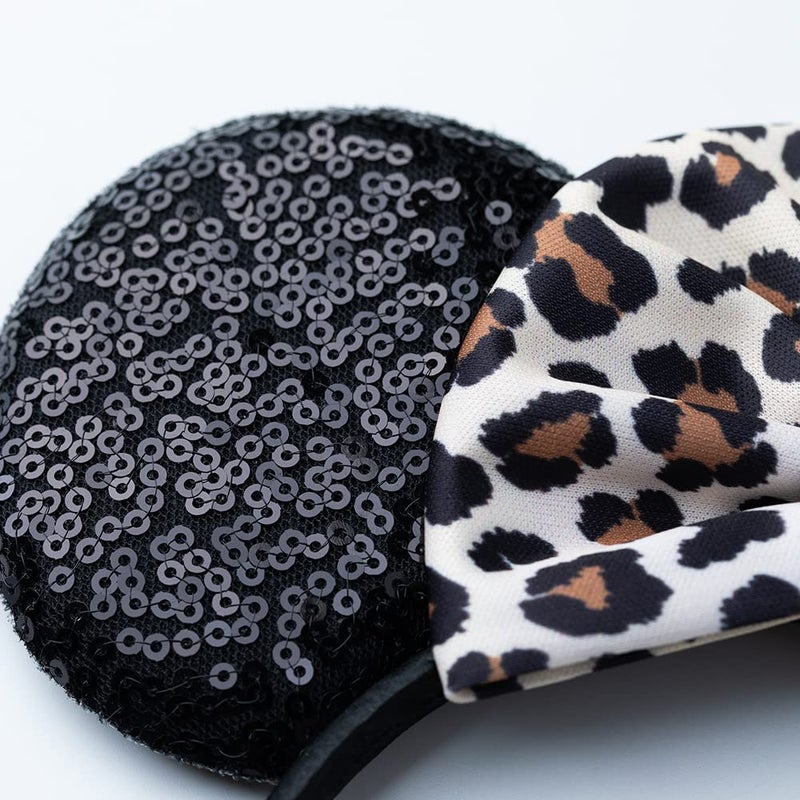 Foeran Mouse Ears Headbands Shiny Bows Mouse Ears Glitter Party Princess Decoration Cosplay Costume for Girls Women (Leopard print-1) - Image 3