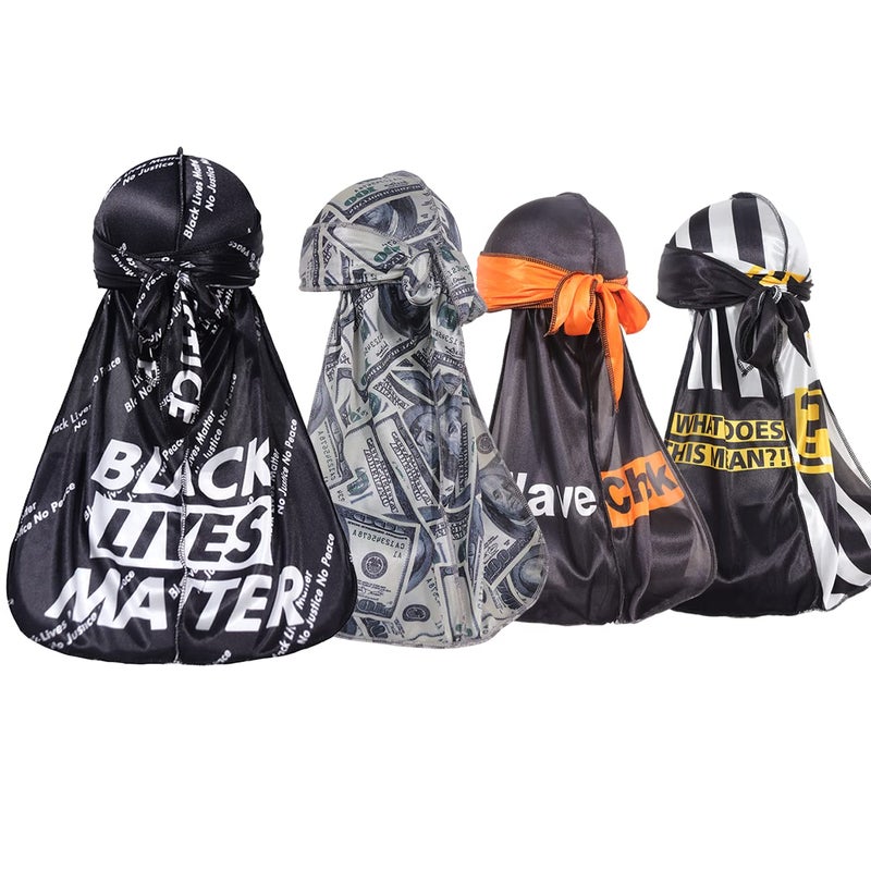 ForceWave 4PCS Designer Silk Durags Luxury Silky Durags for Men Designer Durag Durag Pack Durag Waves For Men