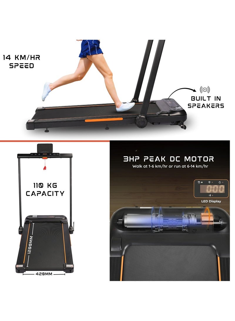 ENDLESS Foldable Treadmill Walking Pad 3HP DC Motor, 1–14 km/h Speed, Remote & Bracelet Control, LED Display, Shock Absorption, iPad/Phone Holder, 100kg Max Load – Home Office Use