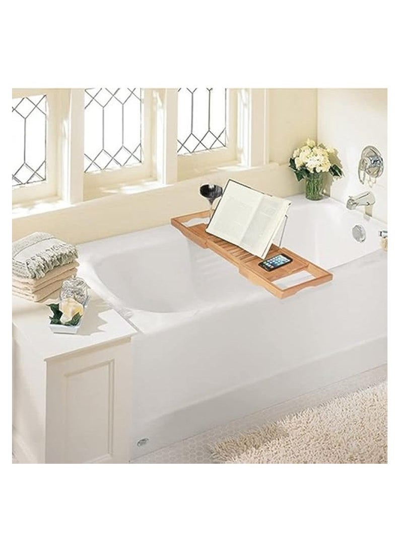 Captaintech Bathtub Tray Bamboo Bathtub Stand Holder Adjustable Bath Tray With Extendable Luxury Book Rest, Device Tablet, Kindle, Ipad, Smart Phone Tray For A Home Spa Experience, Yellow  - Image 4