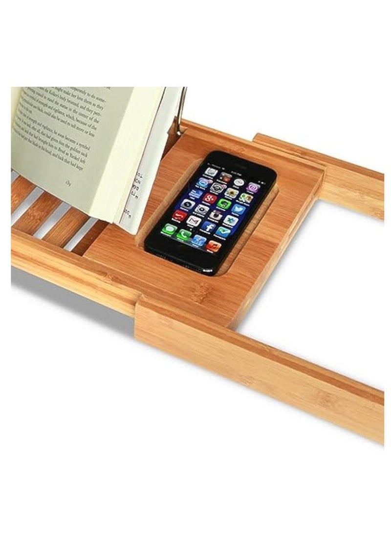 Captaintech Bathtub Tray Bamboo Bathtub Stand Holder Adjustable Bath Tray With Extendable Luxury Book Rest, Device Tablet, Kindle, Ipad, Smart Phone Tray For A Home Spa Experience, Yellow  - Image 5