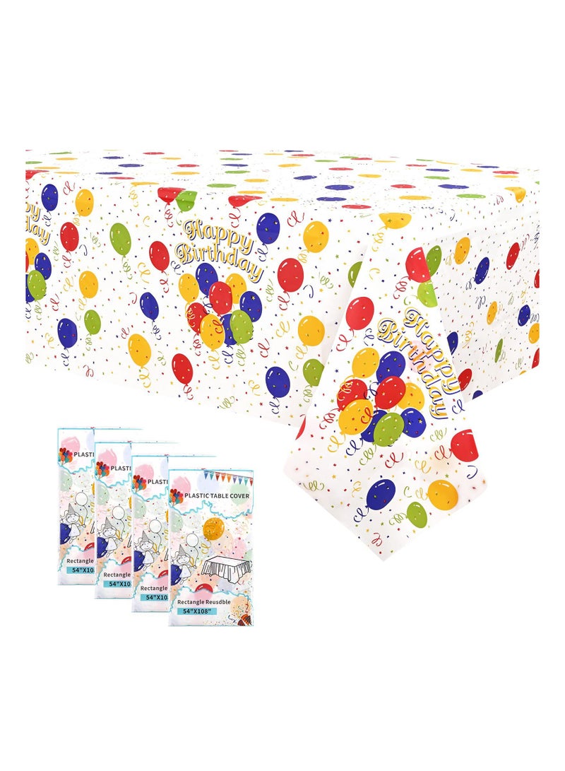 Y&D 4 Pack Birthday Table Cloth Covers, 54" x 108" Plastic Disposable Tablecloths Party Rectangle Cloths Paper for Parties Decorations - Image 1