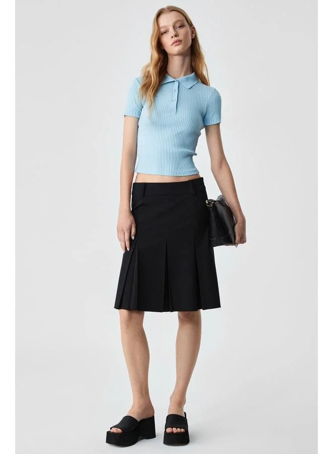 Grimelange Oberwart Women's Slim Shirt with Collar, Short Sleeve, Blue Blouse.