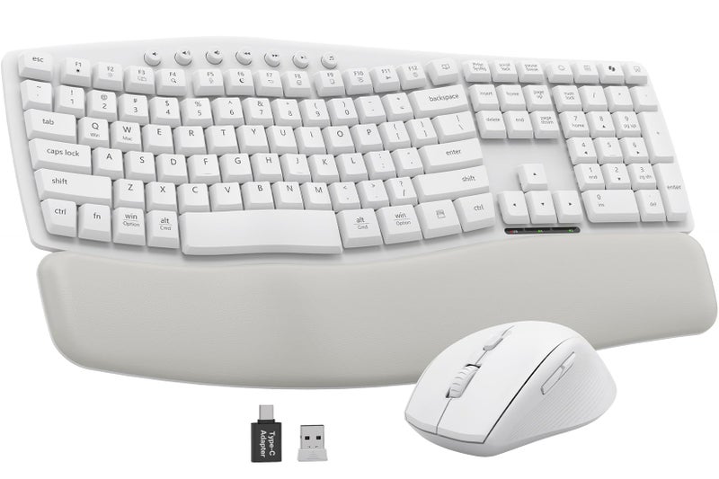 SABLUTE White Wireless Keyboard and Mouse Combo for MacBook & Windows, 30dB Quiet Ergonomic Keyboard Set with Wave Keys & Soft Palm Rest, Silent Typing, Dual-System Switch, Ideal for Home Officeâ€”Sablute - Image 1