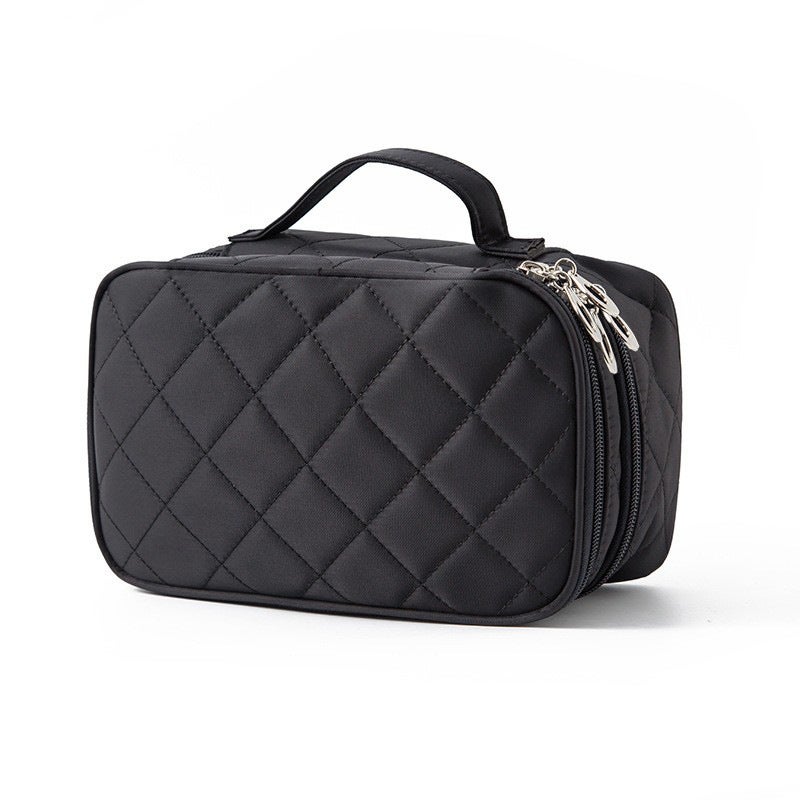 New Creative Diamond Quilted Makeup Bag Waterproof Nylon with Mirror Black 