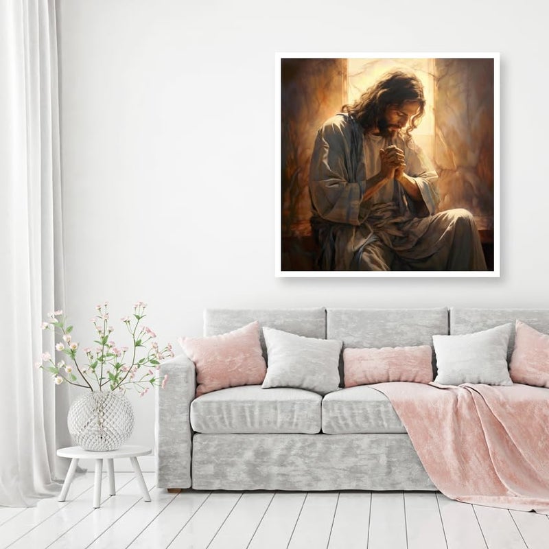 MOMDEDP DIY 5D Diamond Painting Kits for Adults Jesus Diamond Painting Full Drill Beginners Craft Kits DIY Diamond Dots for Home Wall Decor Gifts 12x12inch Prayer - Image 3