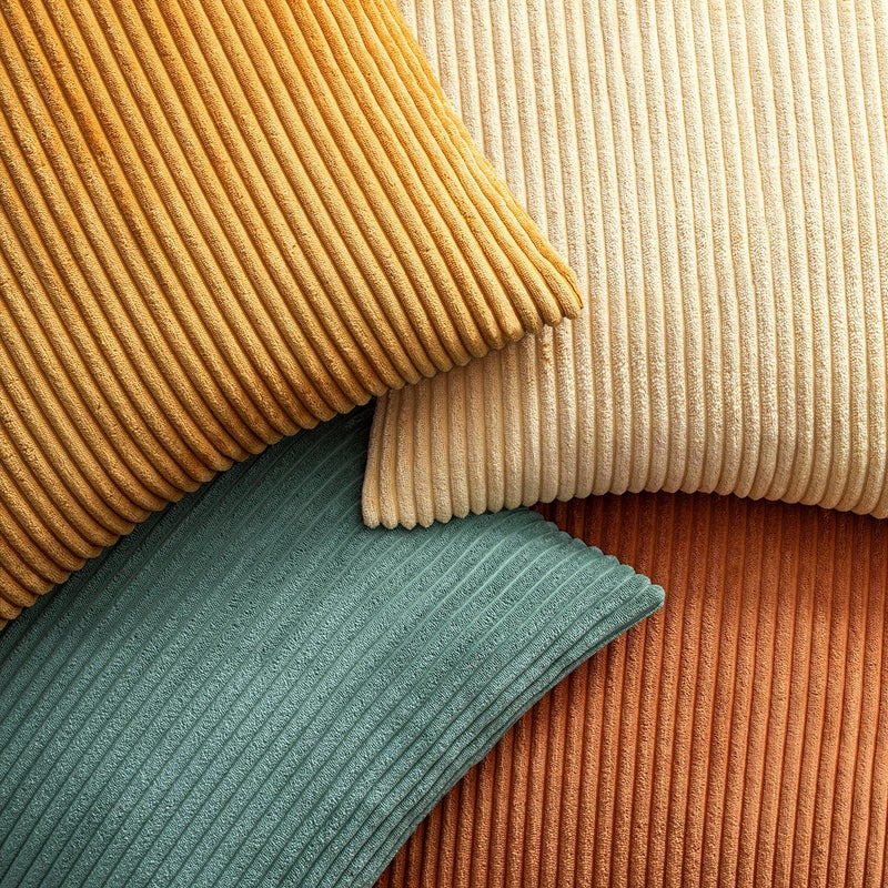 EMEMA Teal Orange Decorative Throw Pillow Covers for Couch Bed Livingroom 18x18 Inch Set of 4 Boho Farmhouse Corduroy Striped Square Pillow Case,Western Modern Cushion Covers Spring Home Decor - Image 5